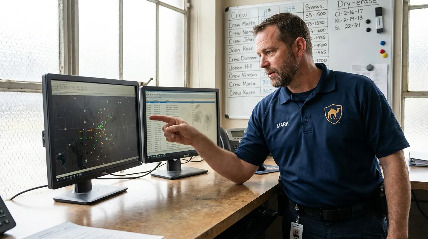 Dispatch coordinator reviewing live GPS routing map for South Dakota deliveries